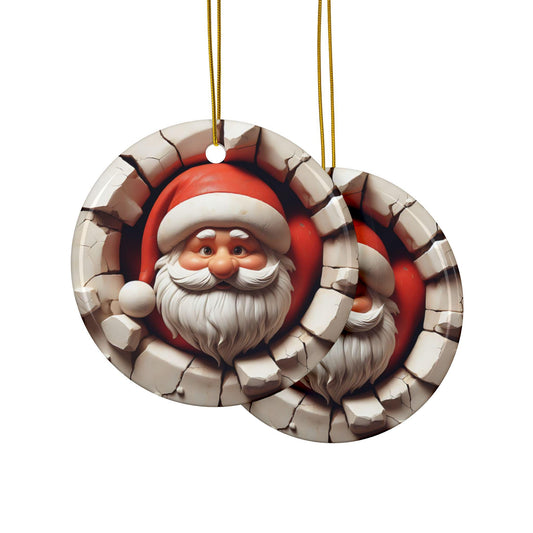 Festive Santa Ceramic Ornaments, 2-Sided Print, Holiday Decor, Christmas Tree Decorations, Gift Tags, 1pc to 10pcs