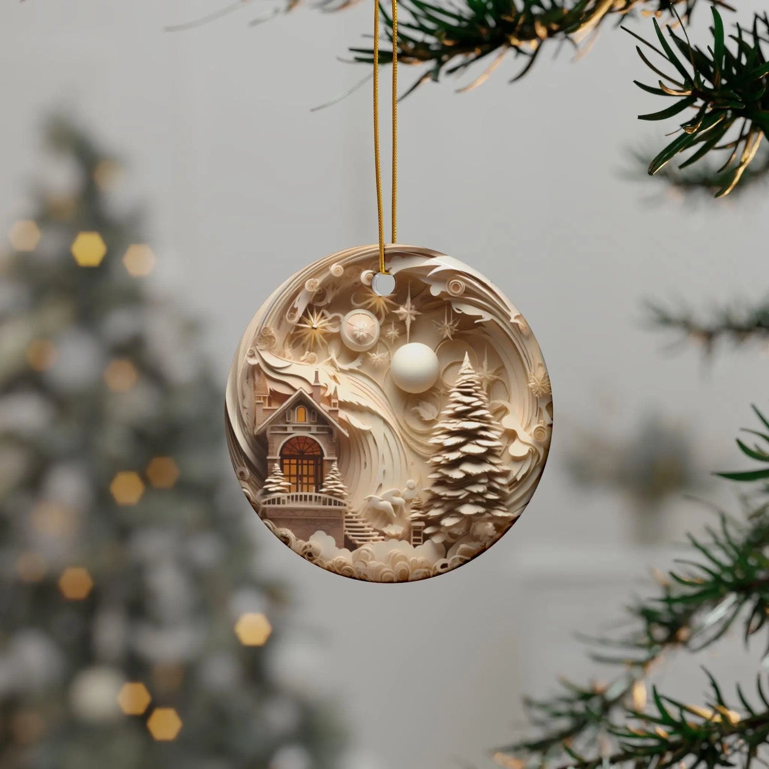 Whimsical Double-Sided Ceramic Ornaments - A Cozy Winter Wonderland, Tree Decorations, Holiday Gifts, Home Decor, Christmas Ornaments The Aurora Touch