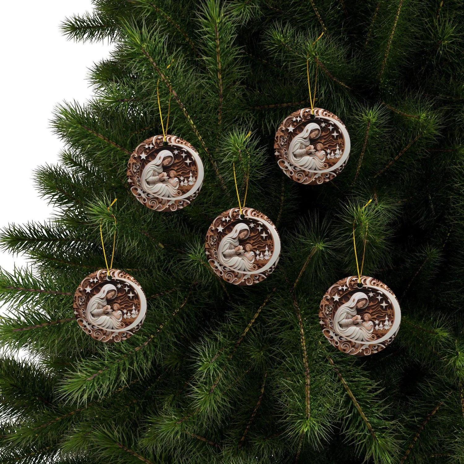 Handcrafted Ceramic Ornaments - 2-Sided Christmas Decor, Family Keepsake, Holiday Gift, Nativity Design The Aurora Touch