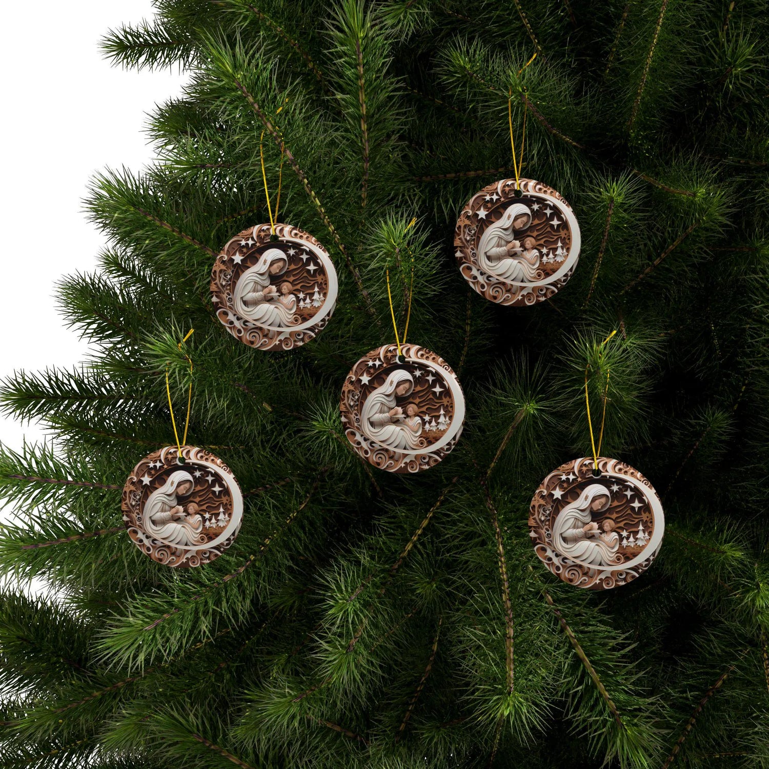 Handcrafted Ceramic Ornaments - 2-Sided Christmas Decor, Family Keepsake, Holiday Gift, Nativity Design