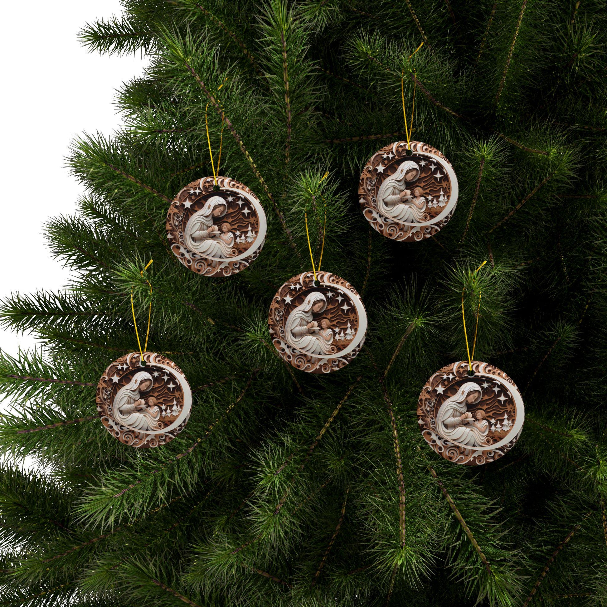 Handcrafted Ceramic Ornaments - 2-Sided Christmas Decor, Family Keepsake, Holiday Gift, Nativity Design
