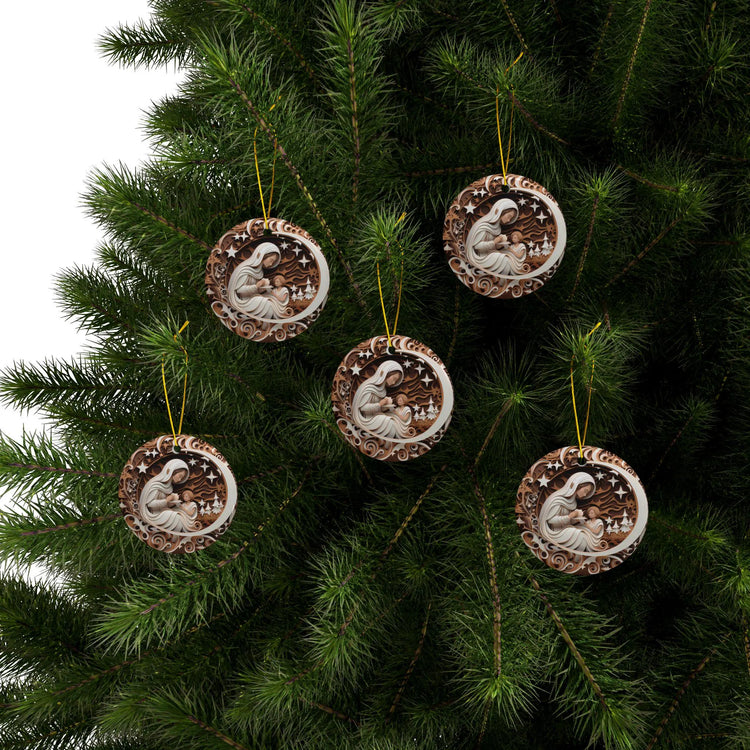 Handcrafted Ceramic Ornaments - 2-Sided Christmas Decor, Family Keepsake, Holiday Gift, Nativity Design