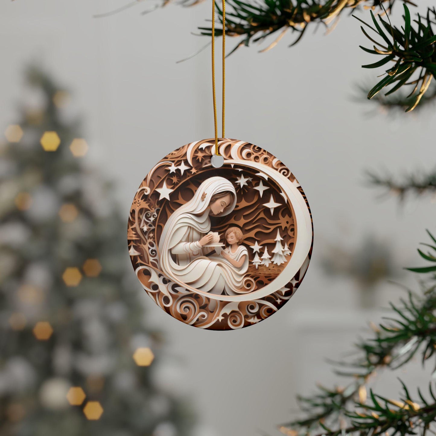 Handcrafted Ceramic Ornaments - 2-Sided Christmas Decor, Family Keepsake, Holiday Gift, Nativity Design