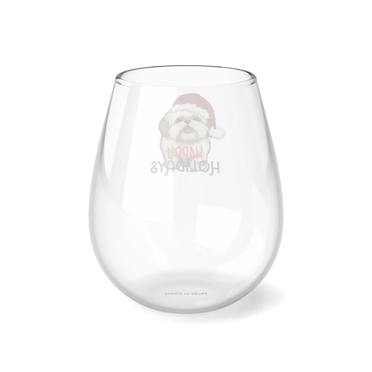 Shitzu Stemless Wine Glass, 11.75oz - Dog Lover Party Red Wine Glass, Xmas Gift, Holiday Glassware, Cute Animal Glass, Pet Owner Present The Aurora Touch