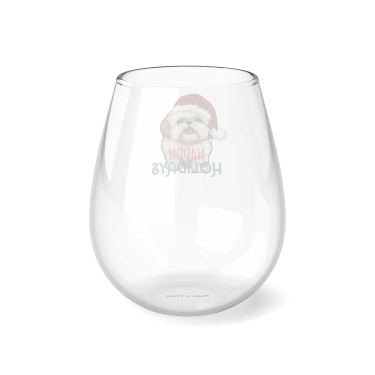 Shitzu Stemless Wine Glass, 11.75oz - Dog Lover Party Red Wine Glass, Xmas Gift, Holiday Glassware, Cute Animal Glass, Pet Owner Present The Aurora Touch