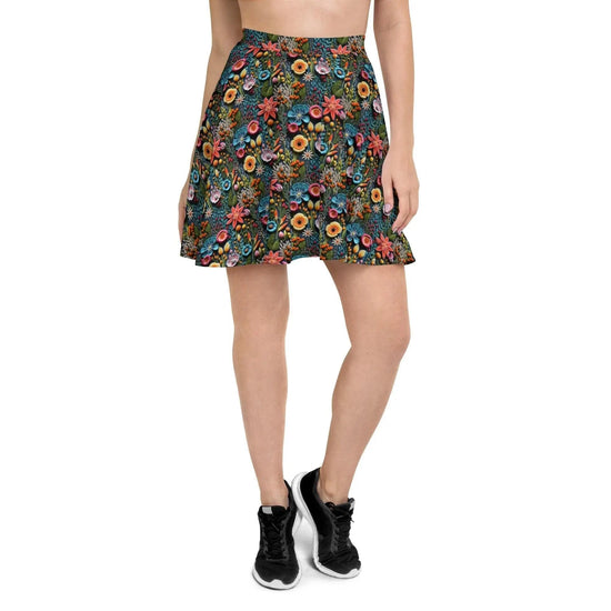Vibrant All-Over 3D Threaded Floral Print Skater Skirt | Feminine Fall Style | Customizable Sizes The Aurora Touch