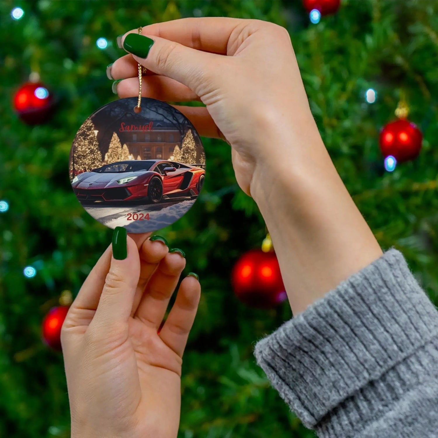 Ceramic Ornament, Personalized Exotic Car Holiday Decoration, Red Lamborghini Xmas Tree Ornament, Custom Car Portrait Gift, Tree Decor The Aurora Touch
