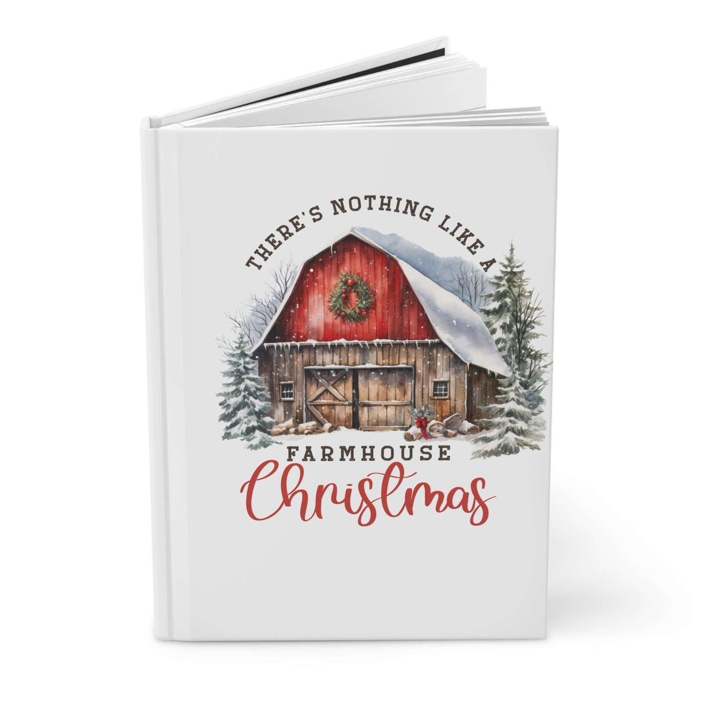 Farmhouse Xmas Hardcover Journal Matte, Holiday Notebook, Daily Writer's Journal, Recipe Book, Gift for Teacher, Xmas Gift