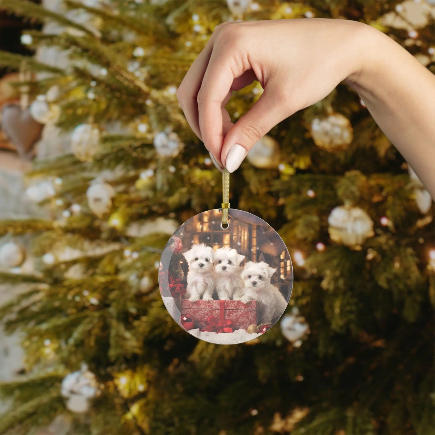 Glass Ornaments, Maltese Puppy ornament, Tree ornaments, Holiday Home Decor, Christmas ornaments, Holiday gift The Aurora Touch