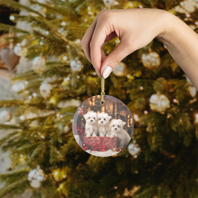 Glass Ornaments, Maltese Puppy ornament, Tree ornaments, Holiday Home Decor, Christmas ornaments, Holiday gift The Aurora Touch
