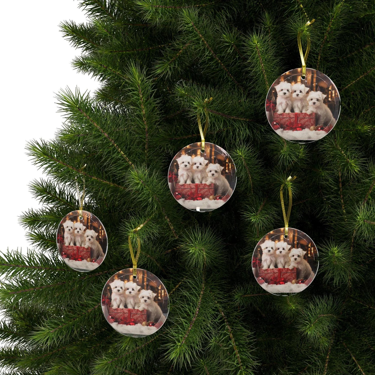 Glass Ornaments, Maltese Puppy ornament, Tree ornaments, Holiday Home Decor, Christmas ornaments, Holiday gift The Aurora Touch
