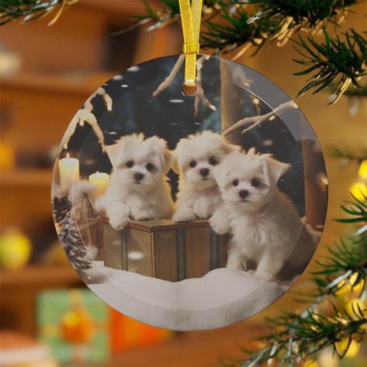 Glass Ornaments - Maltese Puppy Dog Lover Holiday Tree Decoration Home Decor Christmas Designs, Gift for Pet Lovers, Cute Dog Ornament,