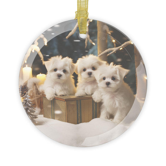 Glass Ornaments - Maltese Puppy Dog Lover Holiday Tree Decoration Home Decor Christmas Designs, Gift for Pet Lovers, Cute Dog Ornament,