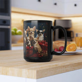 Black Mug, 15oz, Puppy Mug, Holiday Mug, Xmas tree, Puppy Art, Coffee Mug, Pet Lover Mug, Xmas Novelty Mug, Best Gift, Office Mug The Aurora Touch
