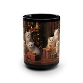 Black Mug, 15oz, Christmas kittens, Kitty Design, Coffee Mug, Tea Cup, Kitchen Decor, Gift for Grandma, Xmas Gift, Stocking Stuffer The Aurora Touch