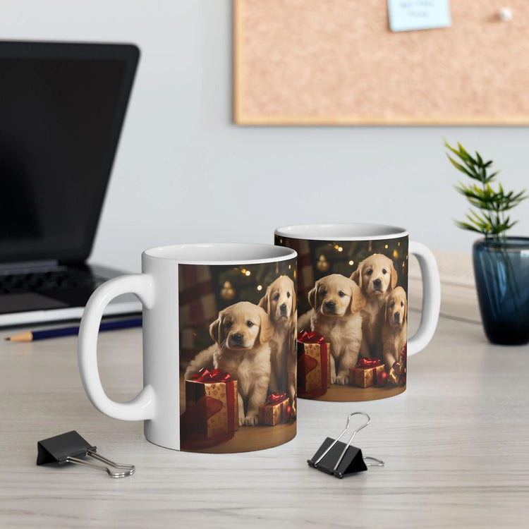 Ceramic Mug 11oz, Xmas Mug, Holiday Cup, Festive Mug, Office mug, Colleague Holiday gift, Golden Retriever, Fancy Mug The Aurora Touch
