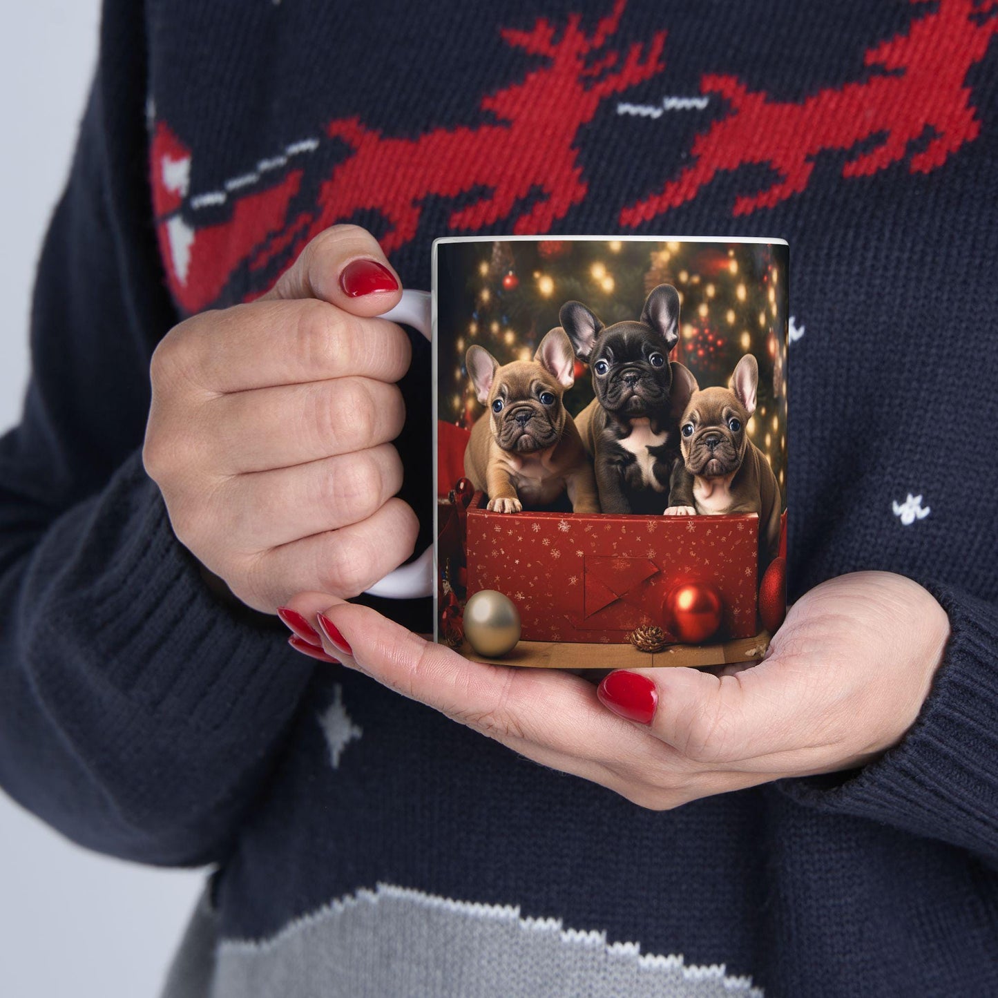 Frenchie Xmas Ceramic Mug 11oz | Puppy Lover Christmas Mug | Holiday Mug | Xmas Gift for Mom | Custom Mug | Holiday Decor | Morning Mug