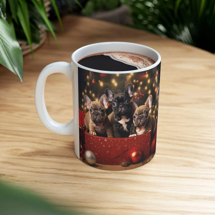 Frenchie Xmas Ceramic Mug 11oz | Puppy Lover Christmas Mug | Holiday Mug | Xmas Gift for Mom | Custom Mug | Holiday Decor | Morning Mug The Aurora Touch