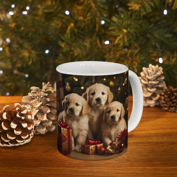 Ceramic Mug 11oz, Xmas Mug, Holiday Cup, Festive Mug, Office mug, Colleague Holiday gift, Golden Retriever, Fancy Mug The Aurora Touch