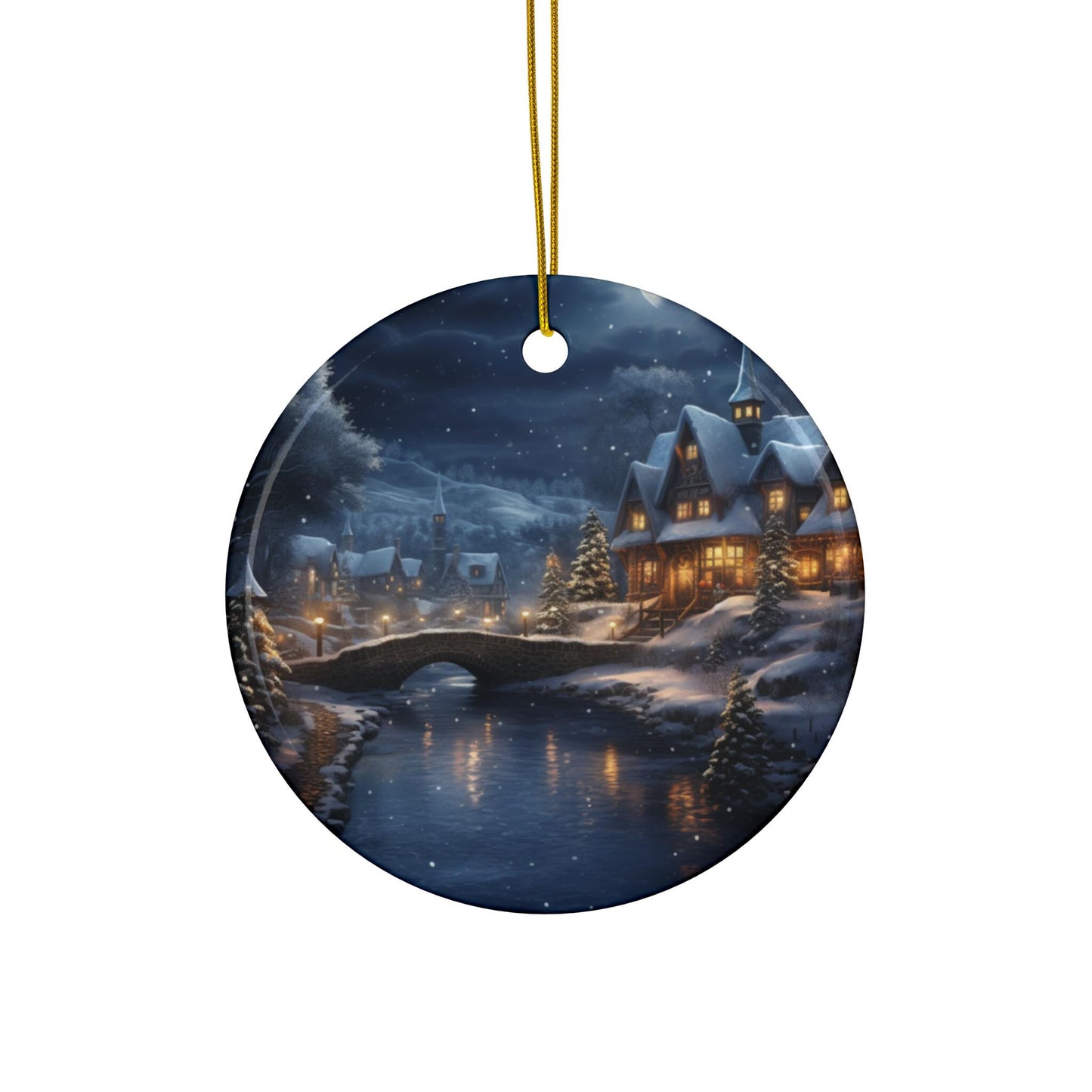 Ceramic Ornament, Winter Scenery, Round Blue Ornament, Christmas/Holiday Tree Decor/Gift, 4 Shapes, Festive/Holiday Home Decor, Seasonal