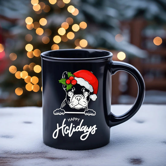 Pet Lover Black Mug, 15oz, Frenchie Dog Holiday Christmas Design Festive Casual Hot Beverage Cup The Aurora Touch