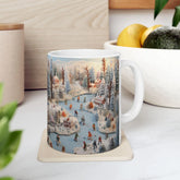 Holiday Scene Ceramic Mug - Crochet Xmas Designs, Hot Chocolate Mug, Novelty Holiday Items, Christmas Gift Idea, Contemporary Xmas Coffee The Aurora Touch