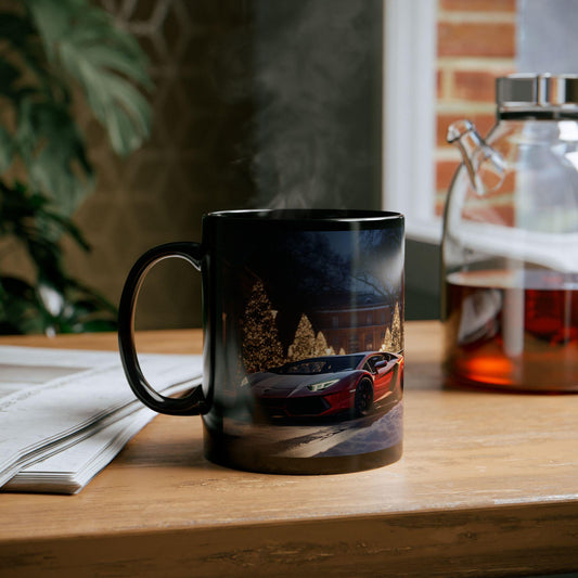 Luxury Mug, Lamborghini Holiday Mug, Black Mug, Christmas Gift, Stylish Coffee Mug, Exotic Car Design, Novelty Mug