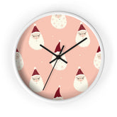 Christmas Wall Clock, Holiday Santa Pattern Clock, Gift for Mom, Xmas Home Decor, All Over Print Wall Art