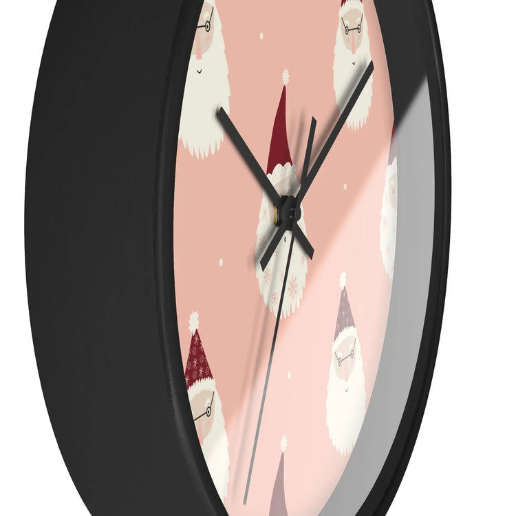 Christmas Wall Clock, Holiday Santa Pattern Clock, Gift for Mom, Xmas Home Decor, All Over Print Wall Art