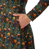 Bohemian Floral Crochet Long Sleeve Midi Dress | All-Over Print | Boho Chic Style