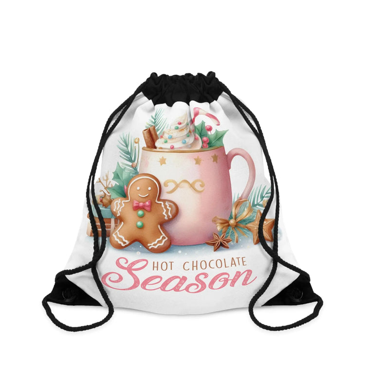 Hot Chocolate Season Drawstring Bag | Cozy Winter Accessory, Cute Holiday Gift, Seasonal Tote, Christmas Gift Idea, Gingerbread Design The Aurora Touch