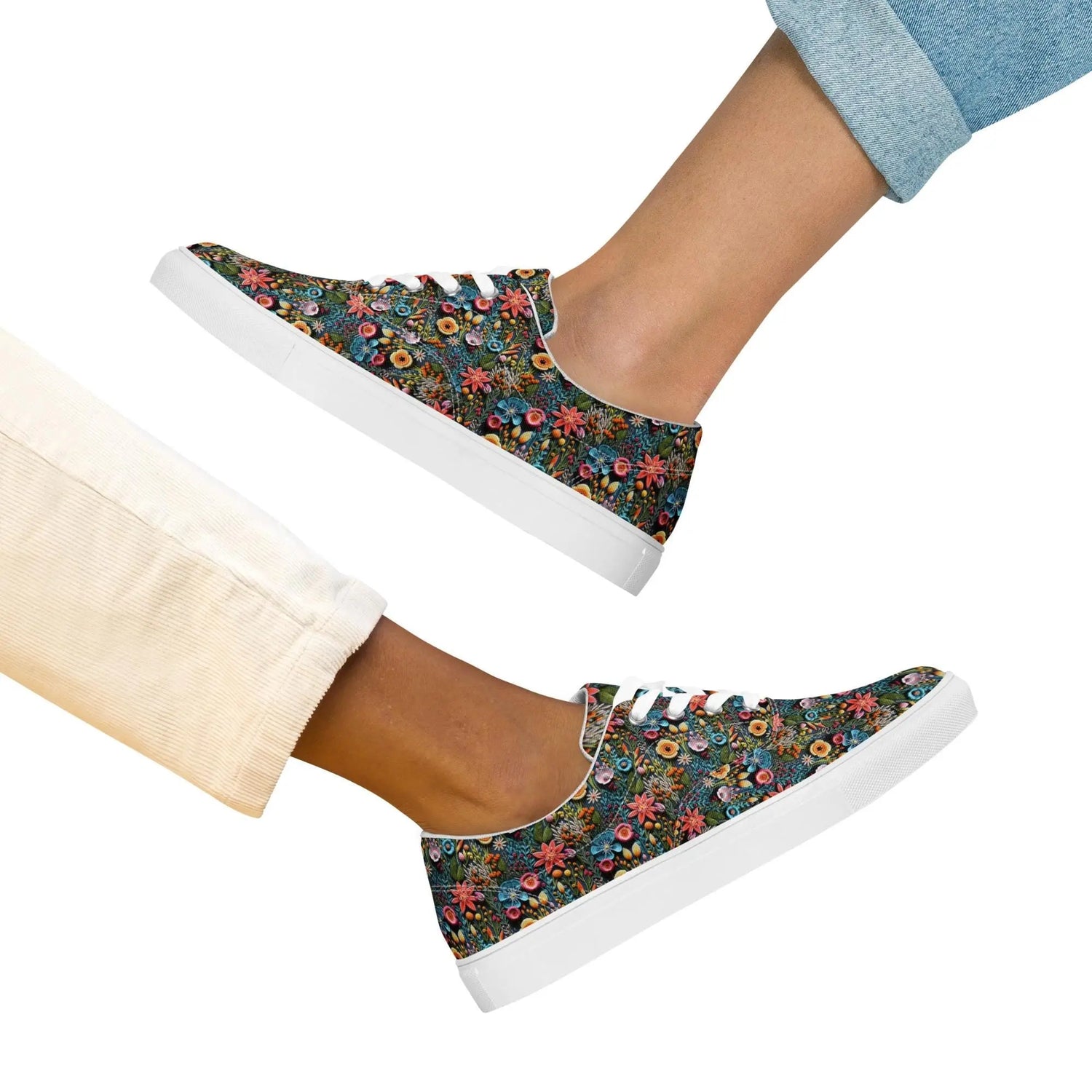 Colorful Floral Pattern Canvas Lace-Up Shoes for Women | Stylish All-Over Print Sneakers | Trendy Floral Footwear