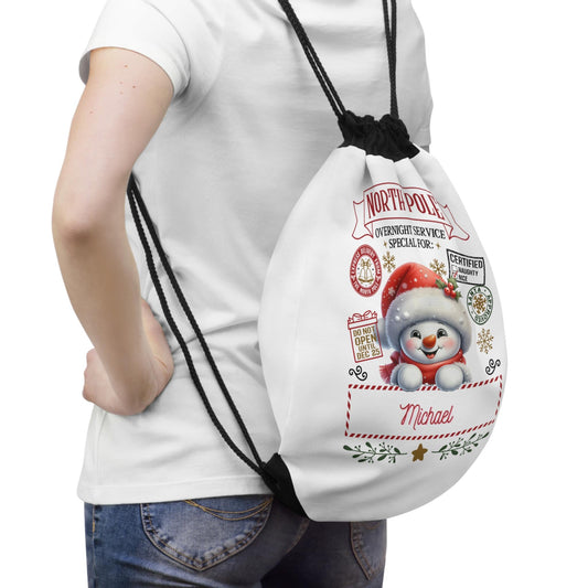Personalized North Pole Drawstring Bag, Cute Christmas Gift, Holiday Storage, Kids' Santa Bag, Winter Wonderland Accessory
