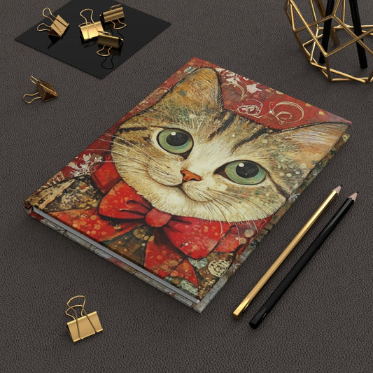 Whimsical Hardcover Journal with Cat & Winter Scene, Cute Pet Notebook, Gift for Cat Lovers, Writing Journal, Holiday Diary, Christmas