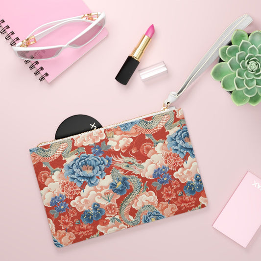 Dragon & Floral Print Clutch Bag, Stylish Accessory, Perfect for Travel, Evening Events, Gifts, Fashion Statement
