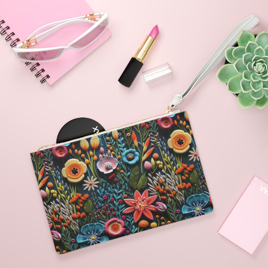 Floral Clutch Bag, Colorful Makeup Pouch, Gift for Her, Woman's Evening Bag, Floral Print Handbag