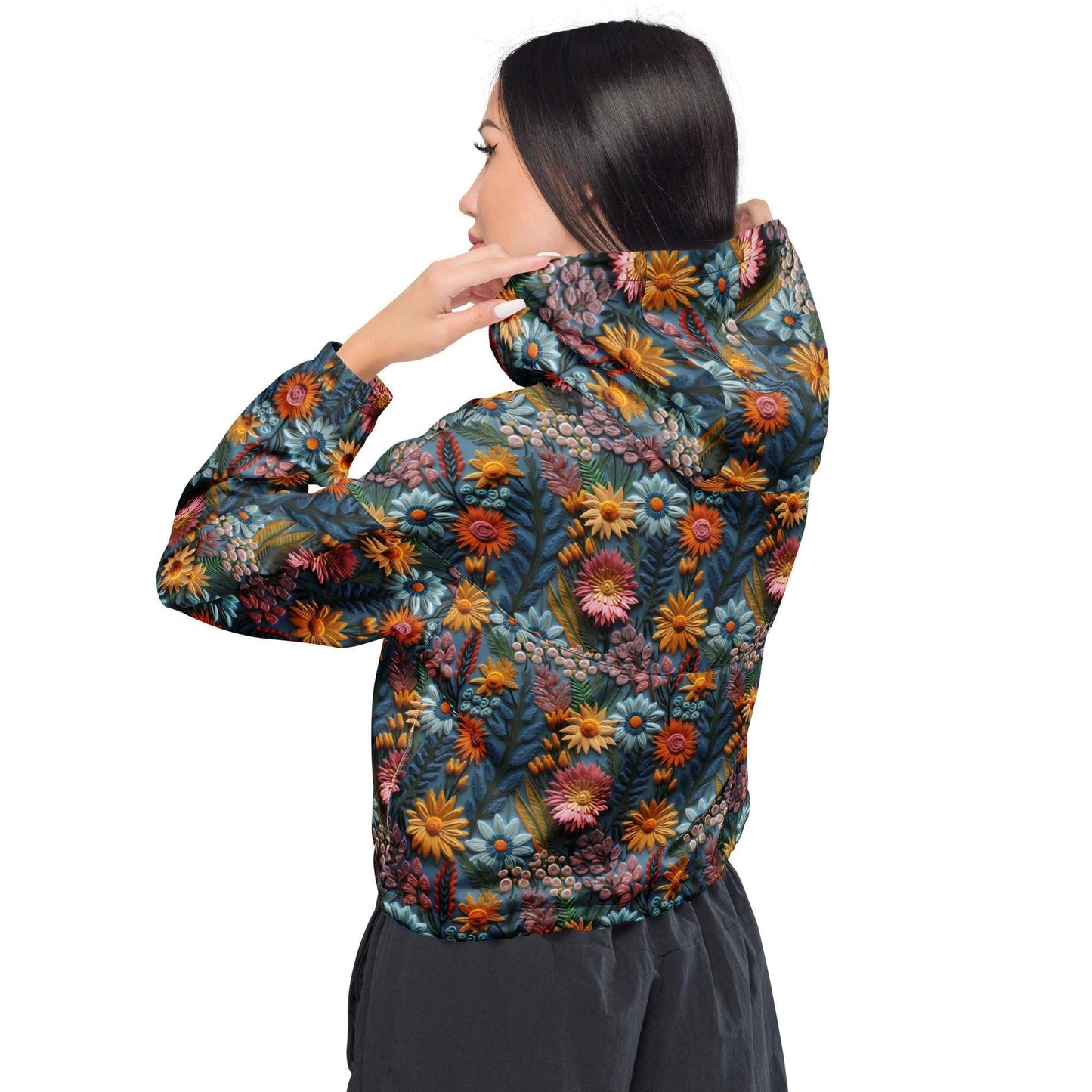 Chic Women's Floral All-Over Print Cropped Windbreaker – Lightweight & Trendy Spring Jacket