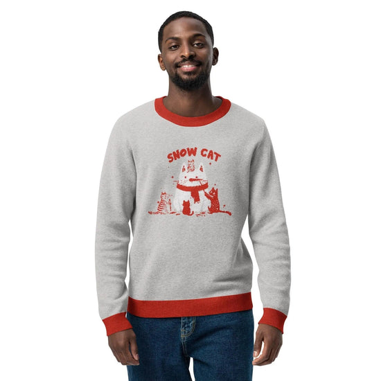 Festive Knitted Christmas Fun Cat Design Crew Neck Sweater – Purrfect Holiday Style The Aurora Touch