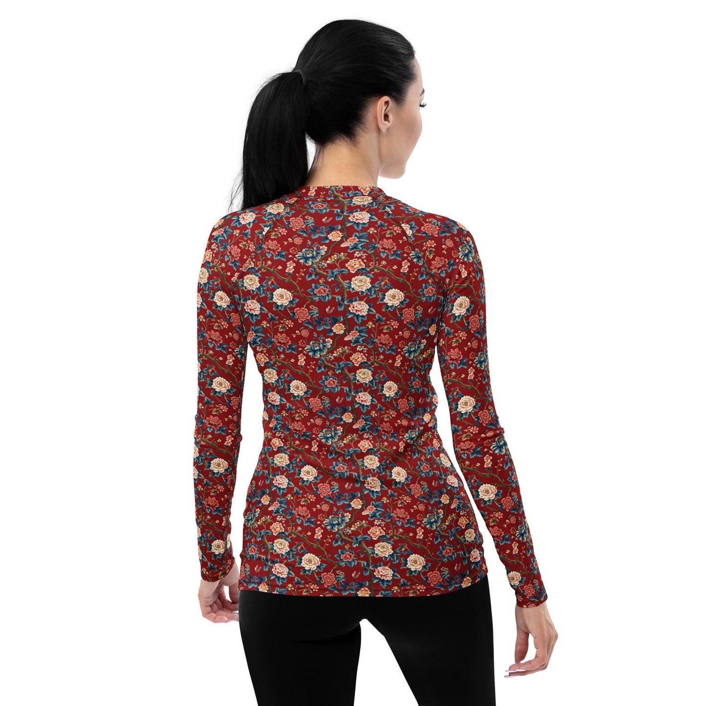 Women&#39;s All-over Chinoiserie Print Rash Guard | UPF 50 Sun Protection | Vintage Floral
