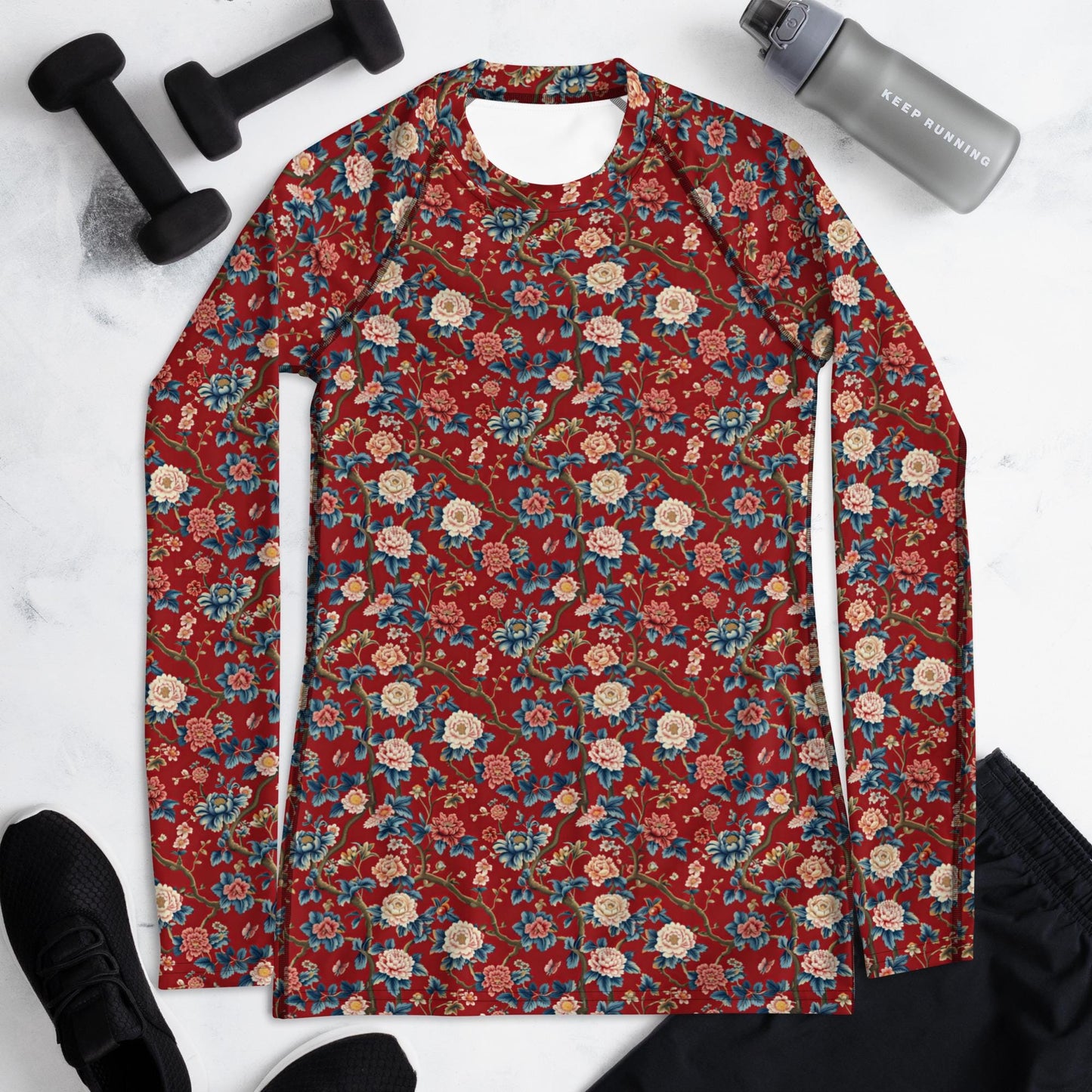 Women&#39;s All-over Chinoiserie Print Rash Guard | UPF 50 Sun Protection | Vintage Floral