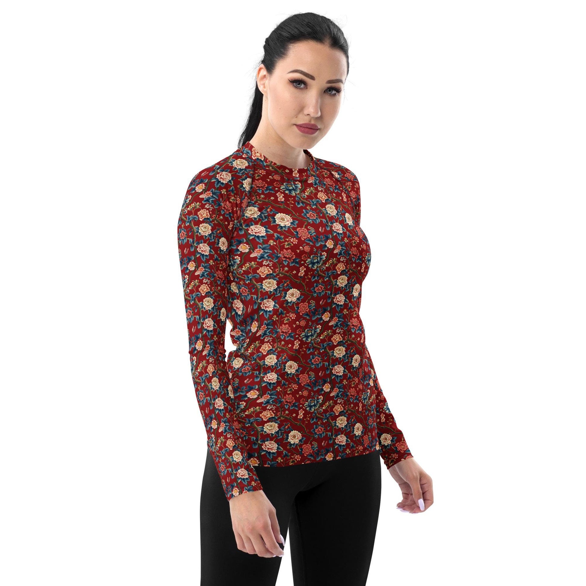 Women&#39;s All-over Chinoiserie Print Rash Guard | UPF 50 Sun Protection | Vintage Floral