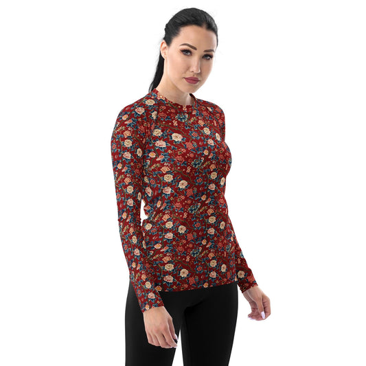 Women&#39;s All-over Chinoiserie Print Rash Guard | UPF 50 Sun Protection | Vintage Floral