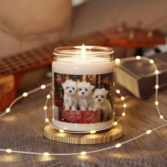 Scented Candle, Xmas Maltese Design - Cinnamon Scented 9oz, Puppy Love - Best Selling Home Decor Gift, Christmas Holiday Candle, Festive The Aurora Touch