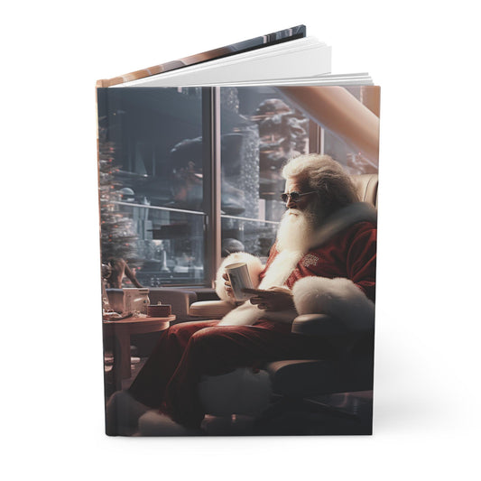 Santa Hardcover Journal Matte, Christmas Holiday XMAS Daily Diary Notebook, Personal Journal Gift Stocking Stuffer