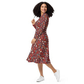 Chinoiserie All-Over Print Long Sleeve Midi Dress – Elegant Bohemian Chic Fashion The Aurora Touch