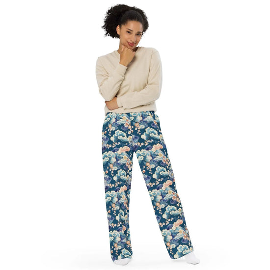 Chinoiserie Delight: Unisex Wide-Leg Relaxed Style Pants – All-Over Print The Aurora Touch
