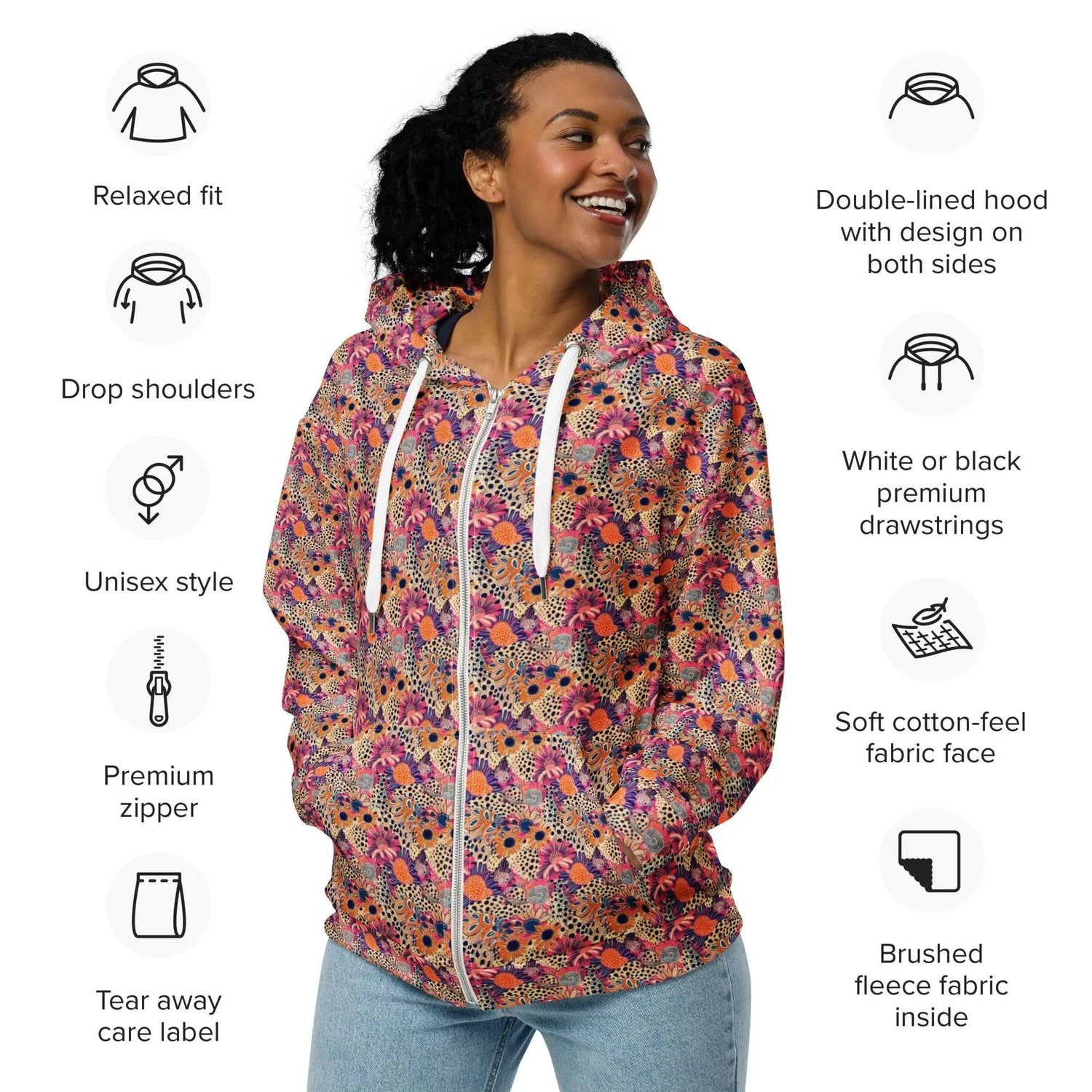 Color Burst Unisex Zip Hoodie - Vibrant All Over Print Sweatshirt for Men & Women – Bold, Comfortable, and Stylish The Aurora Touch