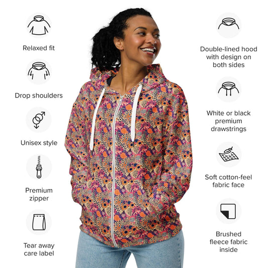 Color Burst Unisex Zip Hoodie - Vibrant All Over Print Sweatshirt for Men & Women – Bold, Comfortable, and Stylish