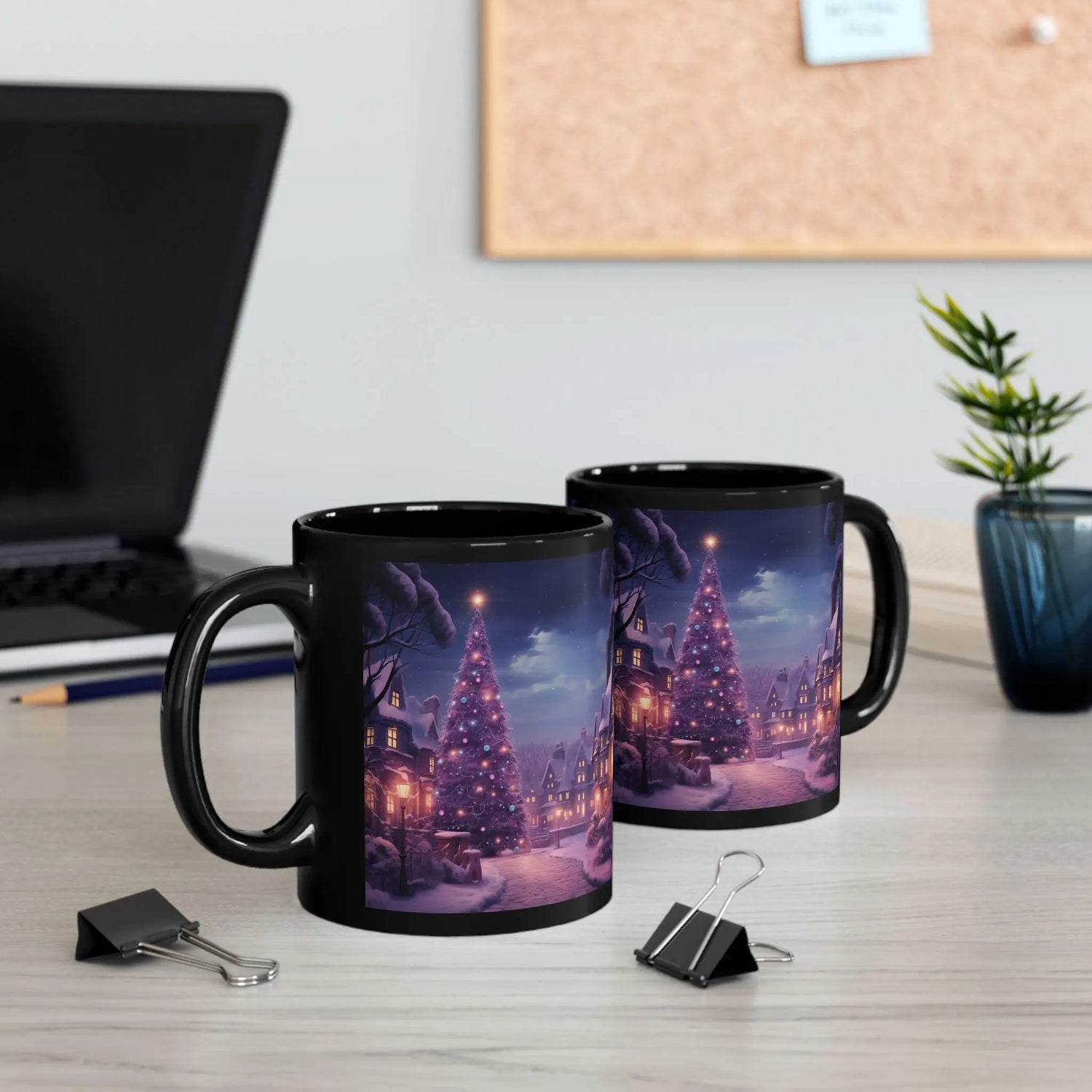 Purple Xmas Mug, Holiday  Festive Office Designer Mug, 11oz Executive & Decorative Cup, Gift for Coworker The Aurora Touch