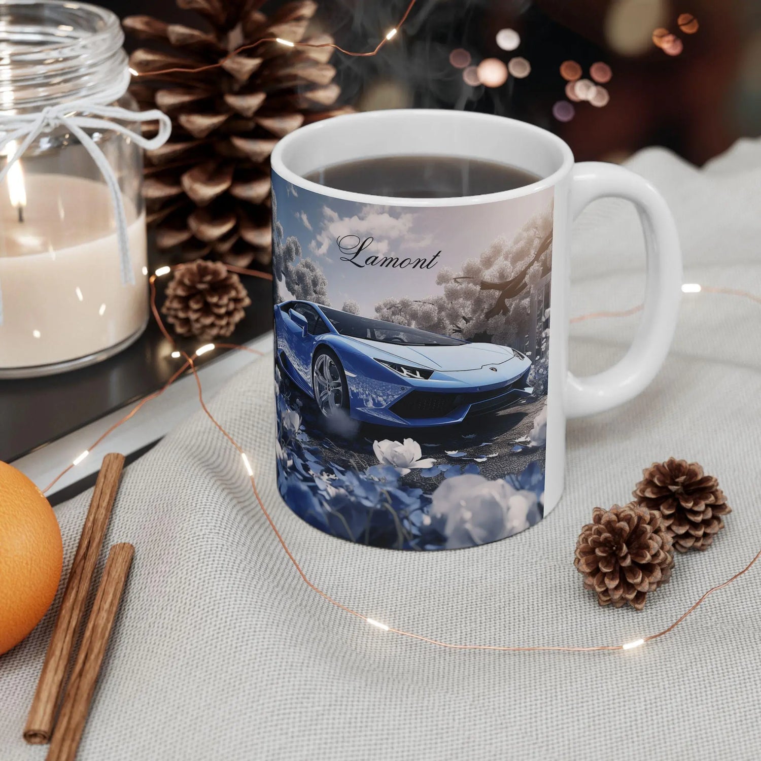 Blue Lamborghini Personalized Ceramic Mug 11oz, Exotic Car Luxury Design for Special someone Mug, Luxury Kitchen Decor, Fancy Coffee Mug The Aurora Touch